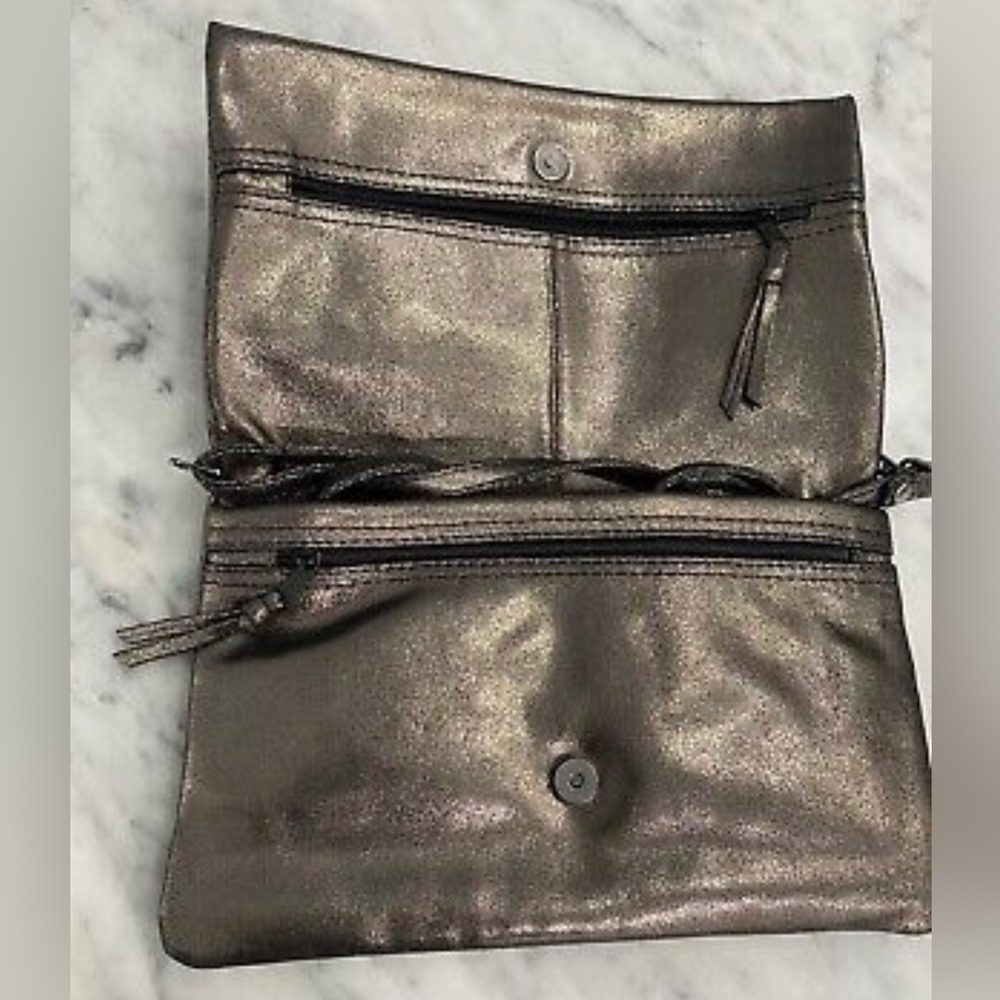 🔥🔥Johnny Was Gemma Laminated Suede Gunmetal Convertible Clutch NWT - Picture 9 of 15